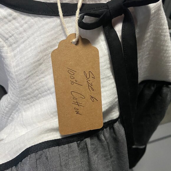 Handmade Children's 100% Cotton Black Grey White Ribbon Detail Dress - Picture 4 of 12